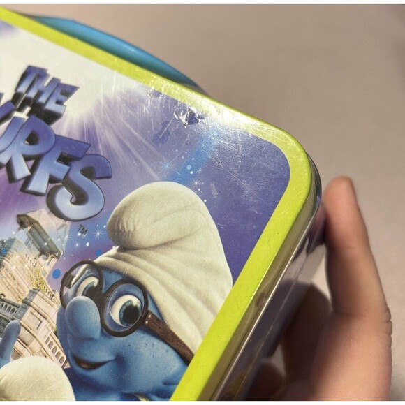 NEW Sealed Yellow/Blue Collectible 2011 The Smurfs Movie Metal Lunchbox Tin - Picture 5 of 6
